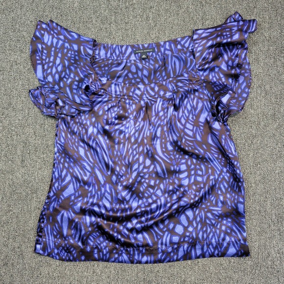 Banana Republic Tops - Banana Republic Y2K 100% Silk Blouse XS Blue Brown Abstract Flutter Sleeve Top